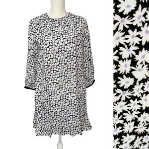 ZARA Daisy Floral White & Black Shift Dress Size S